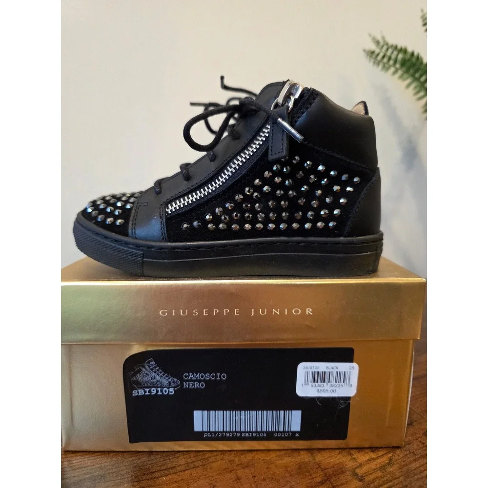 Giuseppe Zanotti Junior Toddler Size 25‎ Black Suede Rhinestone High-top Sneaker